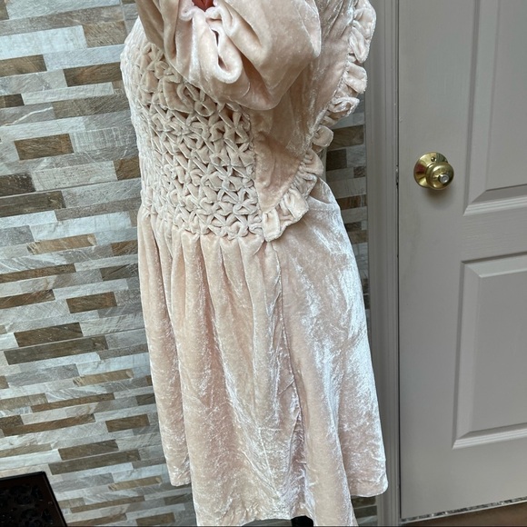 FREE PEOPLE - Gum Drop Mini Dress Velvet Pink Peach Babydoll open back Sz M - Picture 9 of 15